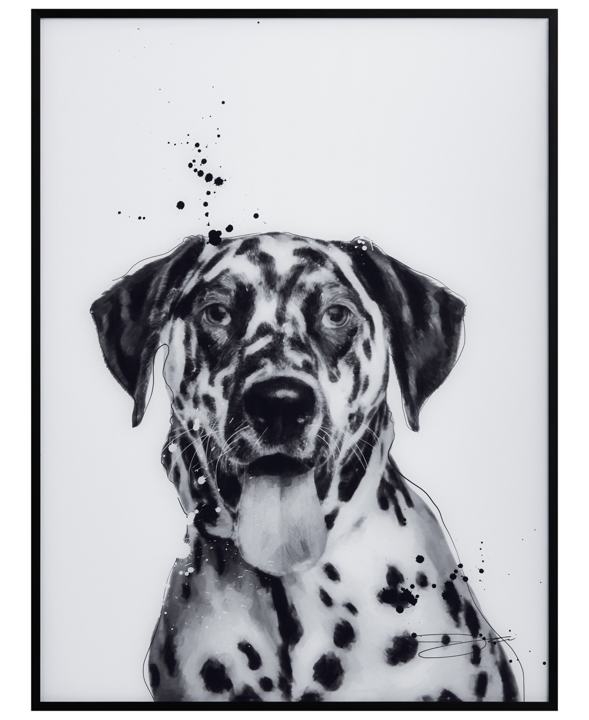 Empire Art Direct "dalmatian" Pet Paintings On Printed Glass Encased With A Black Anodized Frame, 24" X 18" X 1" In Black And White