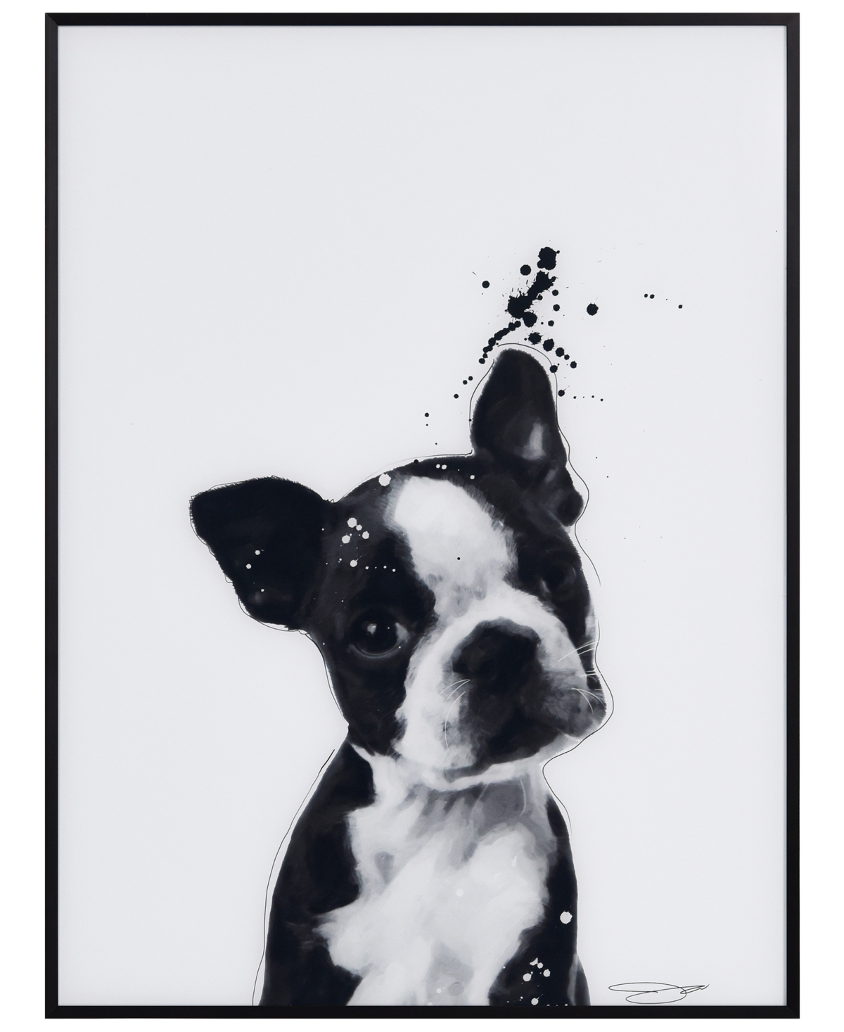 Empire Art Direct "boston Terrier" Pet Paintings On Printed Glass Encased With A Black Anodized Frame, 24" X 18" X 1" In Black And White