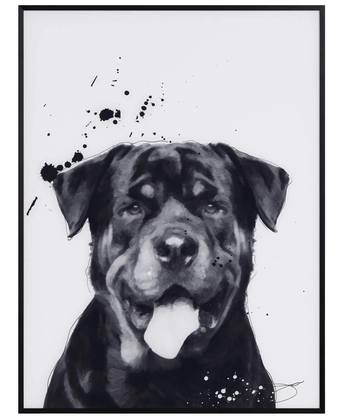 Empire Art Direct "rottweiler" Pet Paintings On Printed Glass Encased With A Black Anodized Frame, 24" X 18" X 1" In Black And White