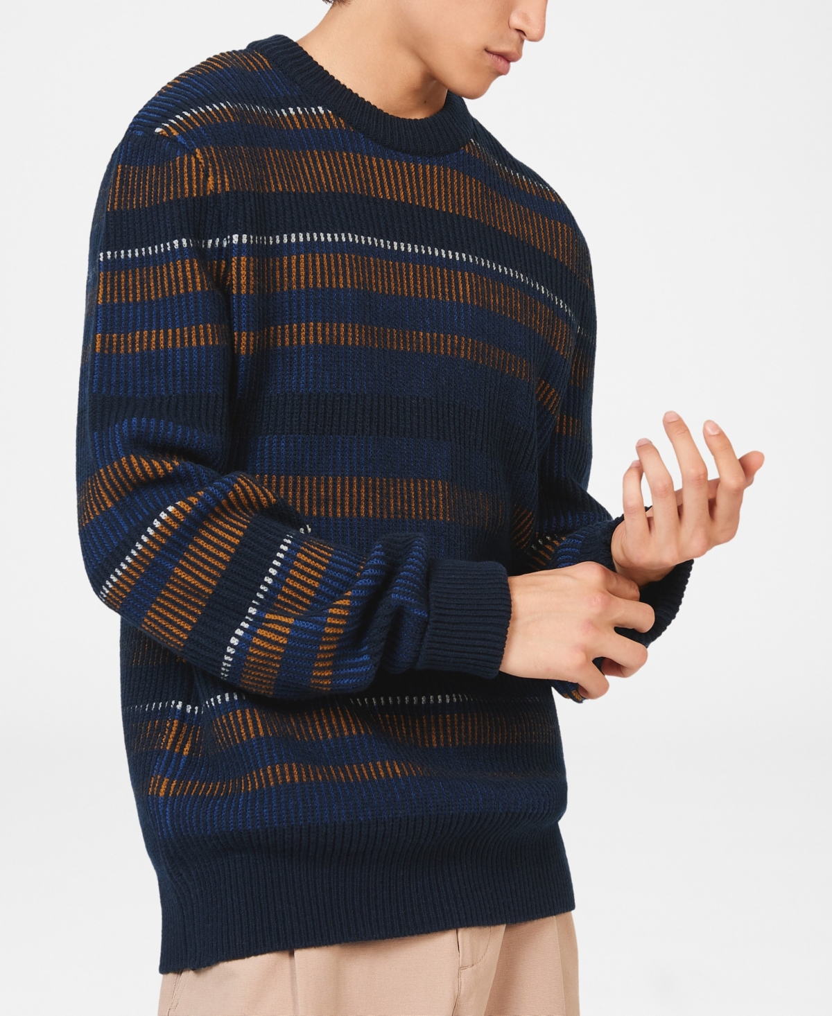 Men's Stripe Crew Sweater - Dark Navy