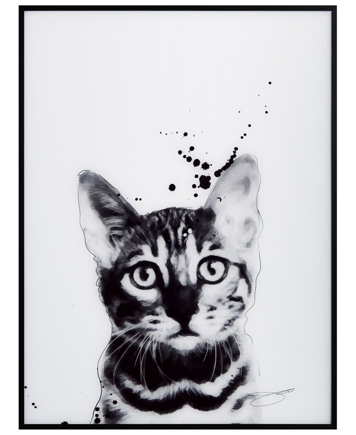Empire Art Direct "bengal Cat" Pet Paintings On Printed Glass Encased With A Black Anodized Frame, 24" X 18" X 1" In Black And White
