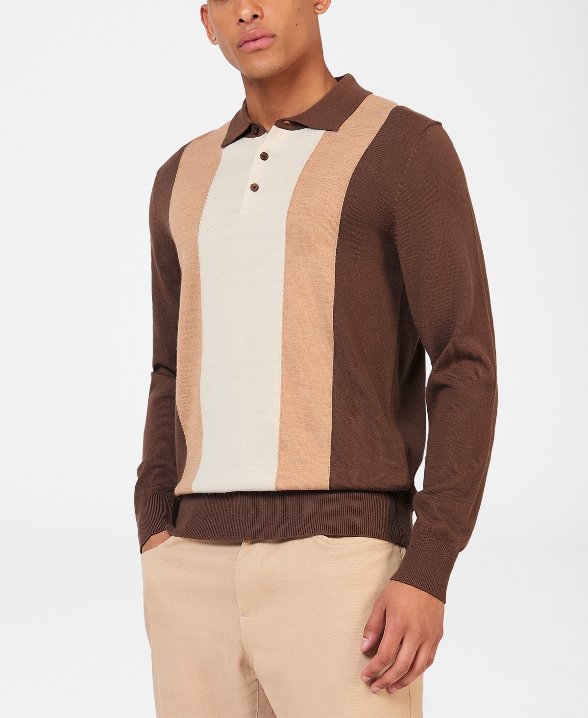 Ben Sherman Men's Block Stripe Polo Shirt In Brown