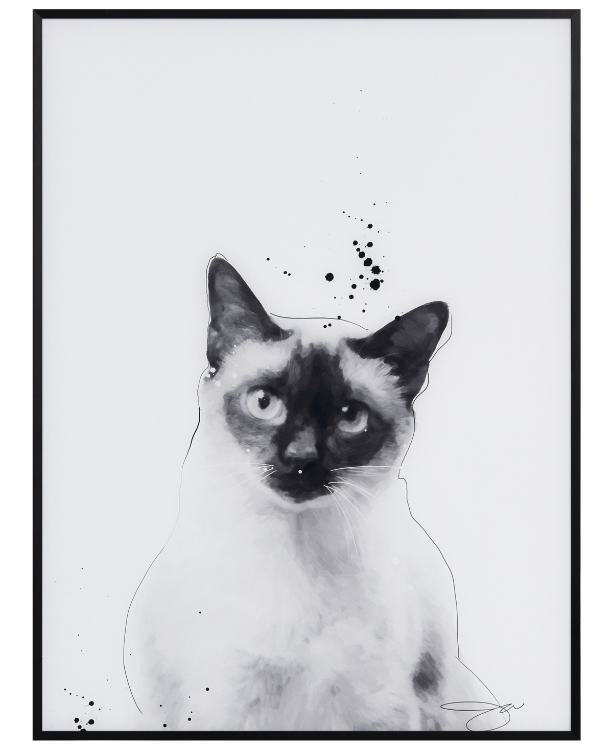 Empire Art Direct "siamese" Pet Paintings On Printed Glass Encased With A Black Anodized Frame, 24" X 18" X 1" In Black And White
