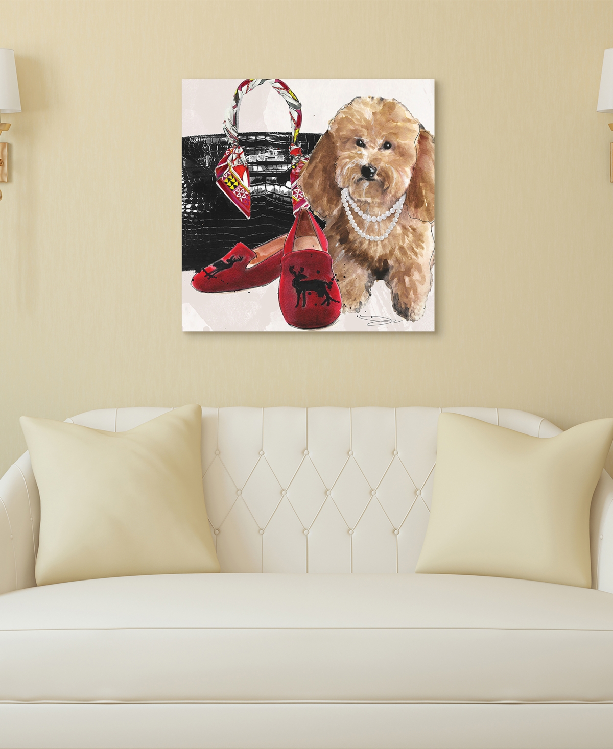 Shop Empire Art Direct "golden-tone Doodle" Unframed Free Floating Tempered Glass Panel Graphic Dog Wall Art Print, 20" X 2 In Multi-color