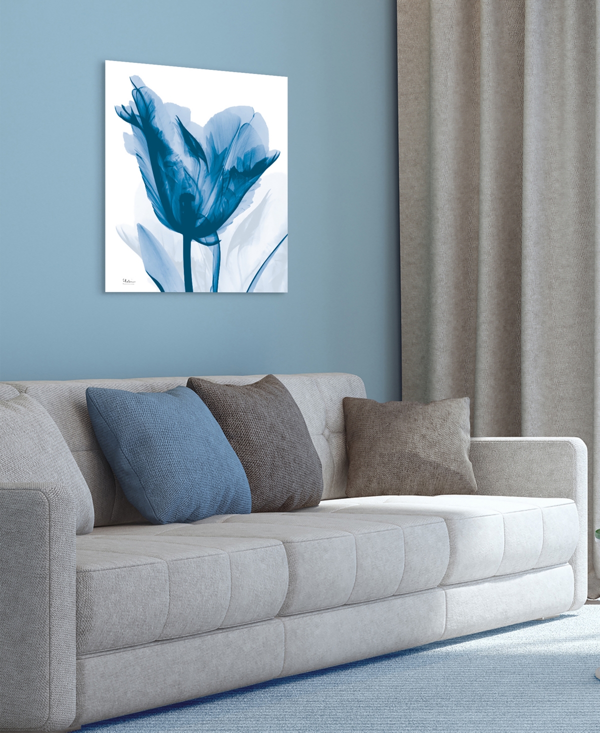 EMPIRE ART DIRECT "LUSTY BLUE TULIP" FRAMELESS FREE FLOATING TEMPERED GLASS PANEL GRAPHIC WALL ART, 24" X 24" X 0.2" 