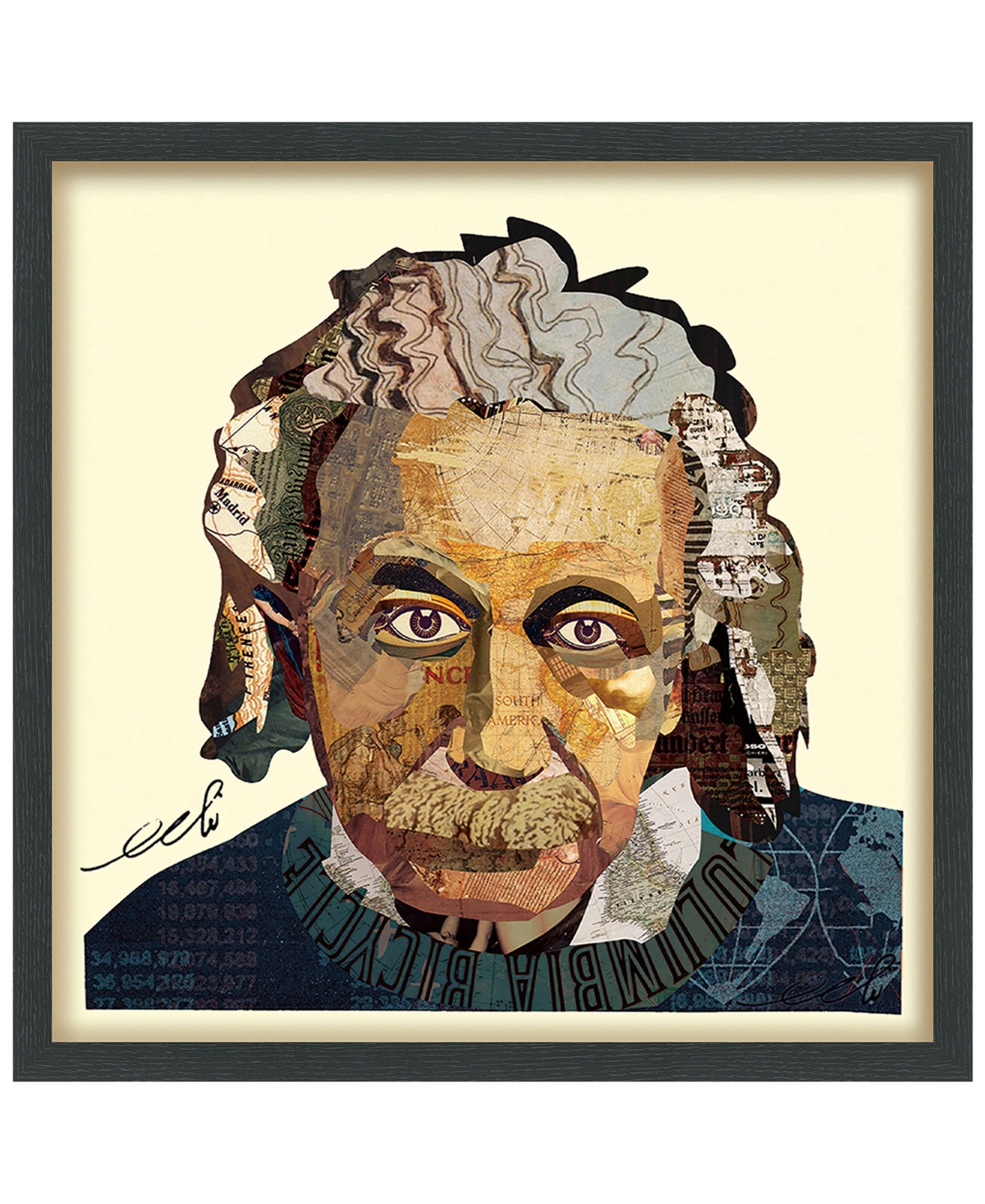 Empire Art Direct "einstein" Hand-made Dimensional Art Collage, Under Glass, Encased On A Black Shadow Box Frame, 25" In Multi-color