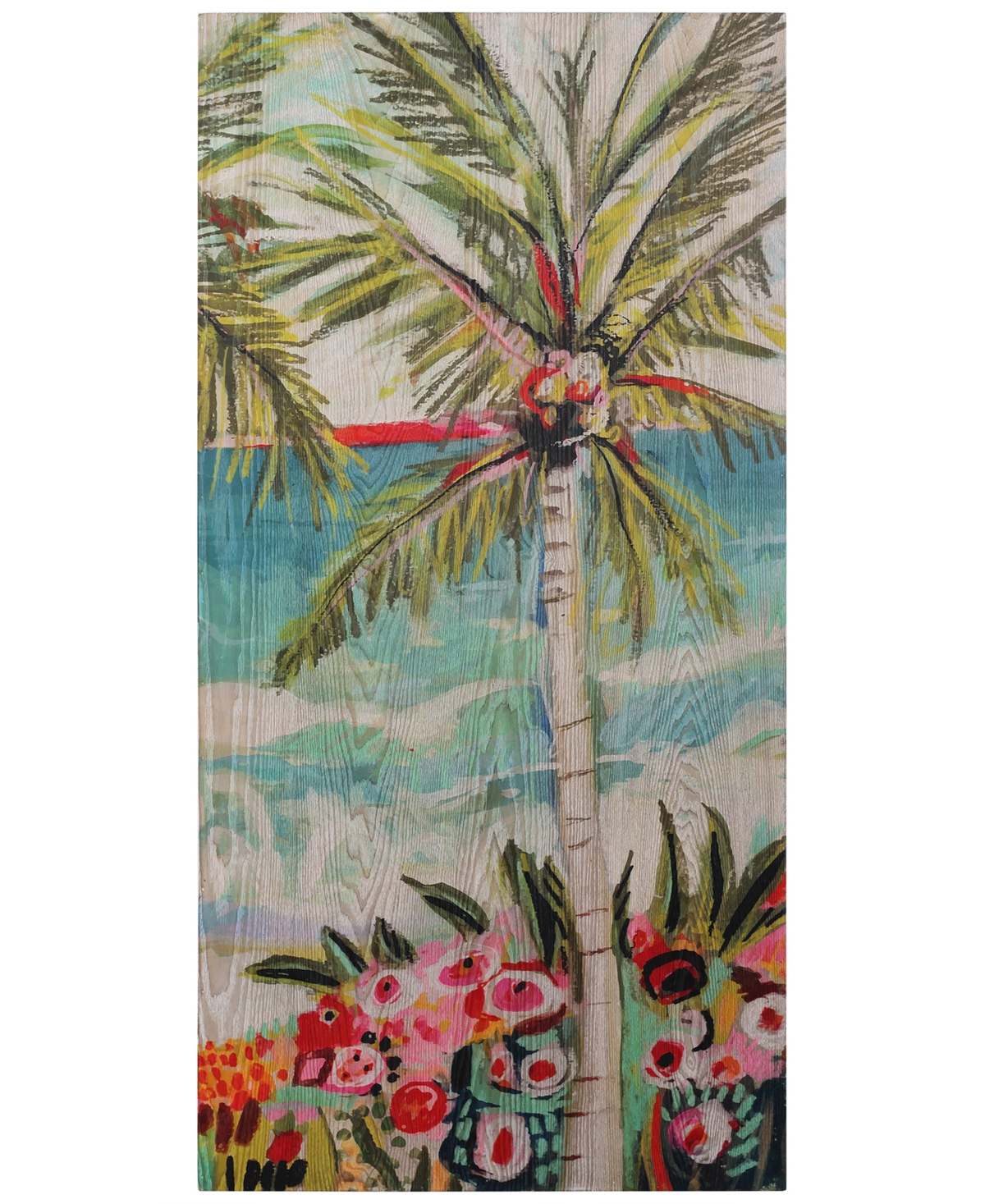 Empire Art Direct "palm Tree Whimsy Ii" Fine Giclee Printed Directly On Hand Finished Ash Wood Wall Art, 48" X 24" X 1 In Multi-color