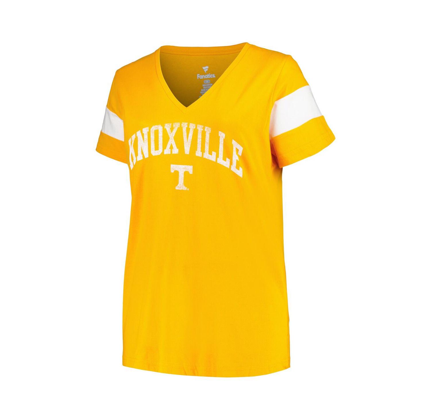 Women's Heather Tennessee Orange Tennessee Volunteers Plus Size Arched City Sleeve Stripe V-Neck T-shirt