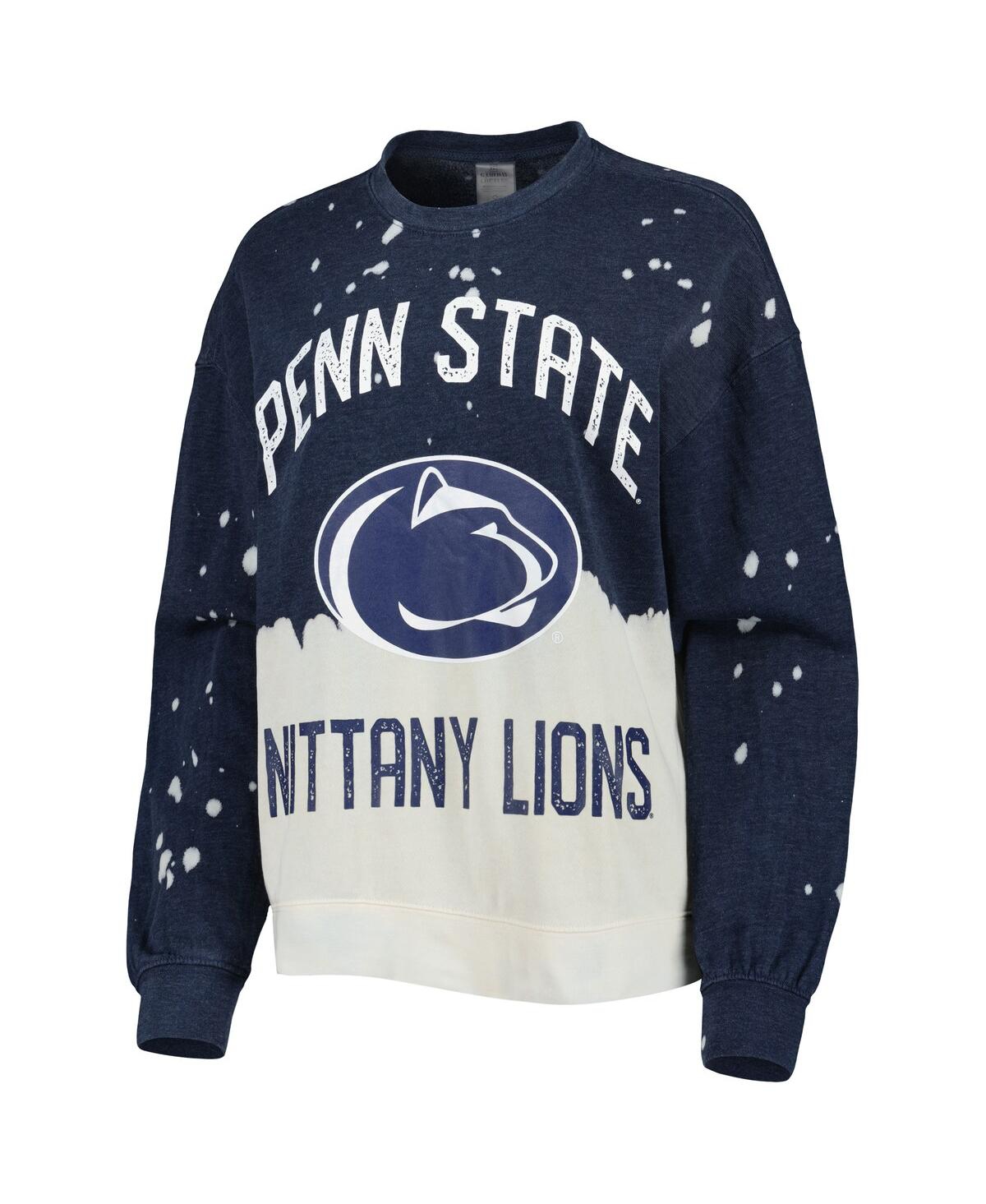 Women's Gameday CoutureDistressed v Penn State Nittany Lions Twice As Nice Faded Dip-Dye Pullover Long Sleeve Top - Navy
