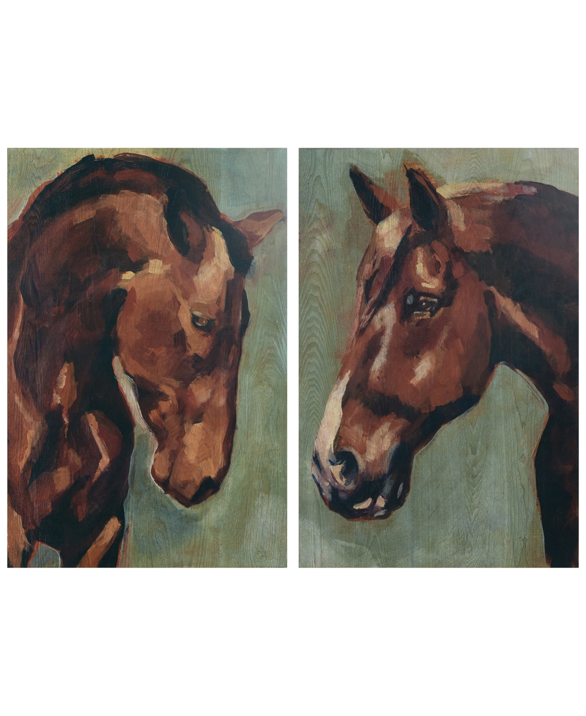 Empire Art Direct "horse Portrait" Fine Giclee Printed Directly On Hand Finished Ash Wood Wall Art Set Of 2, 36" X 24" In Brown,green