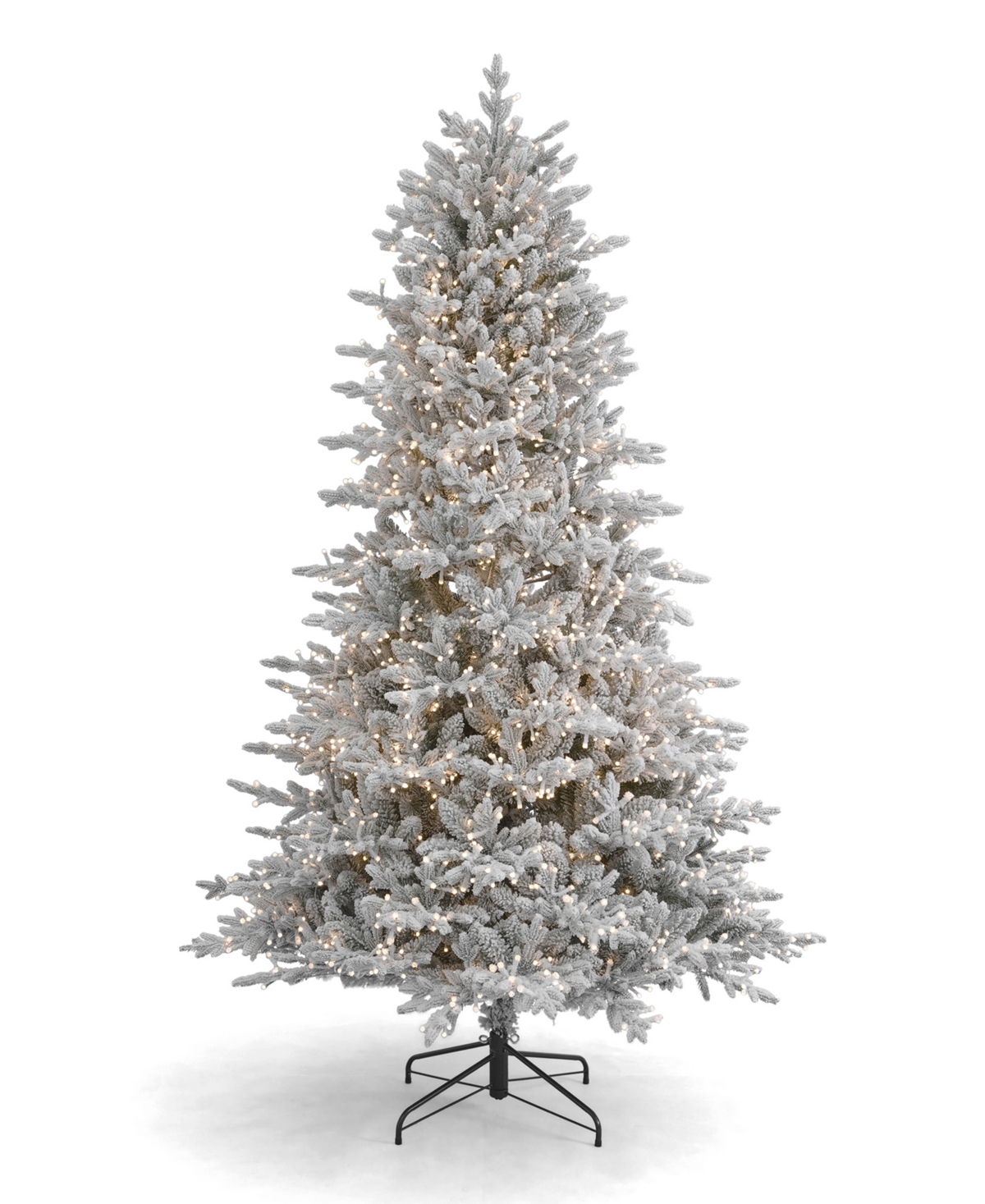 Seasonal Dandan Flocked Pine 7.5' Flocked Pe Mixed Pvc Tree With Metal Base, 3936 Tips, 2200 Lights, Ez-conne In White