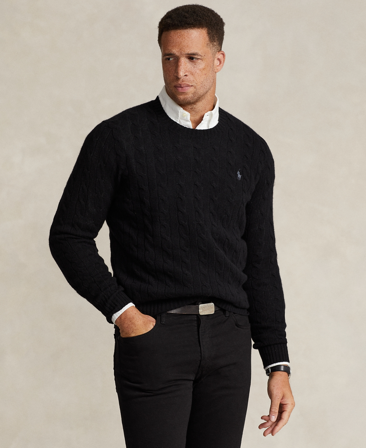 Polo Ralph Lauren Men's Big & Tall Cable-knit Wool-cashmere Sweater In Polo Black
