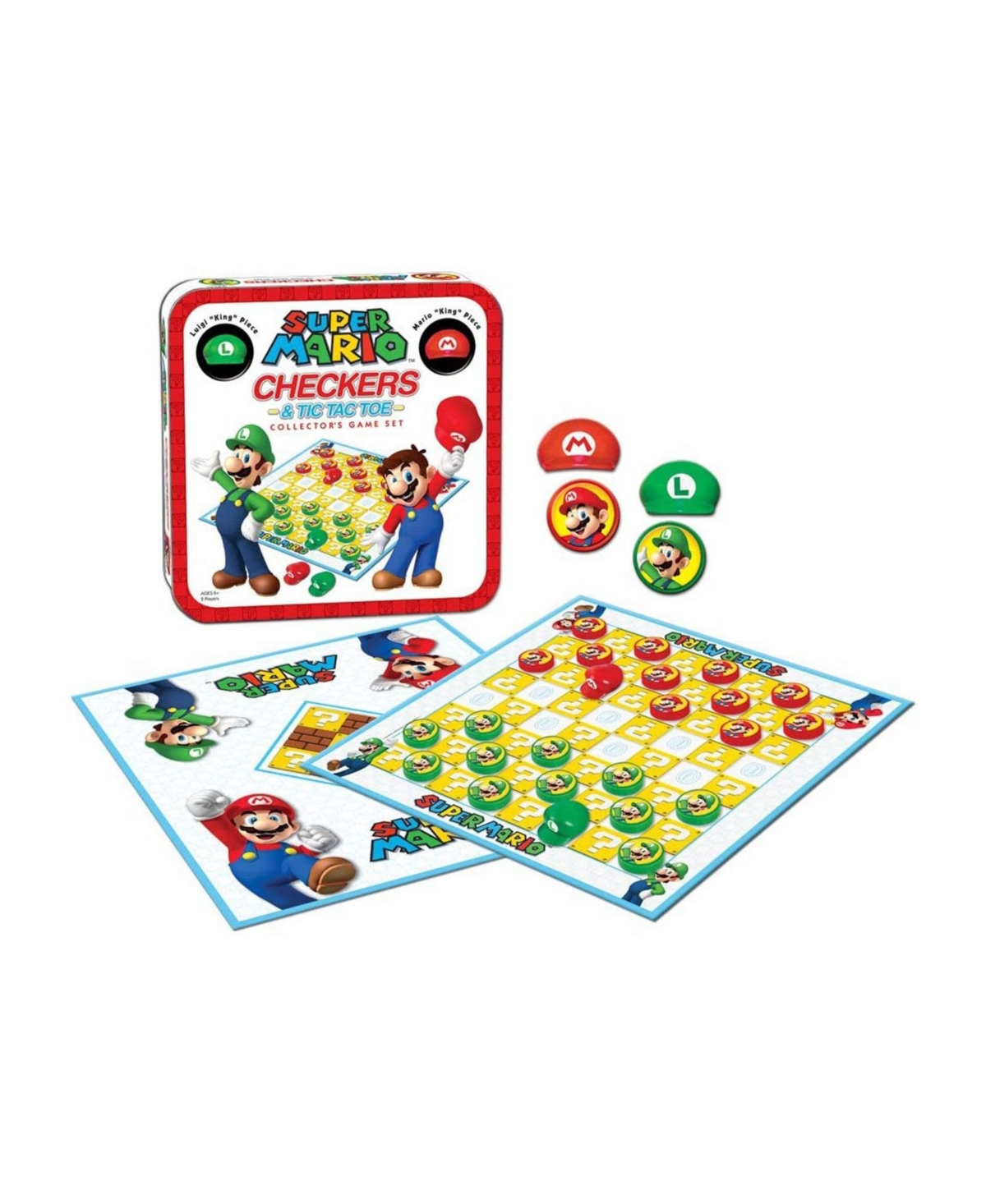 USAopoly Super Mario Vs Luigi Checkers And Tic Tac Toe Game Set