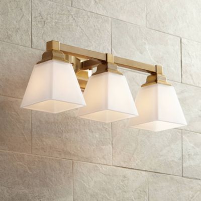 Mencino Modern Wall Light Warm Brass Hardwire 20" 3-Light Fixture Etched Opal Glass Shade for Bedroom Bathroom Vanity Living Room House