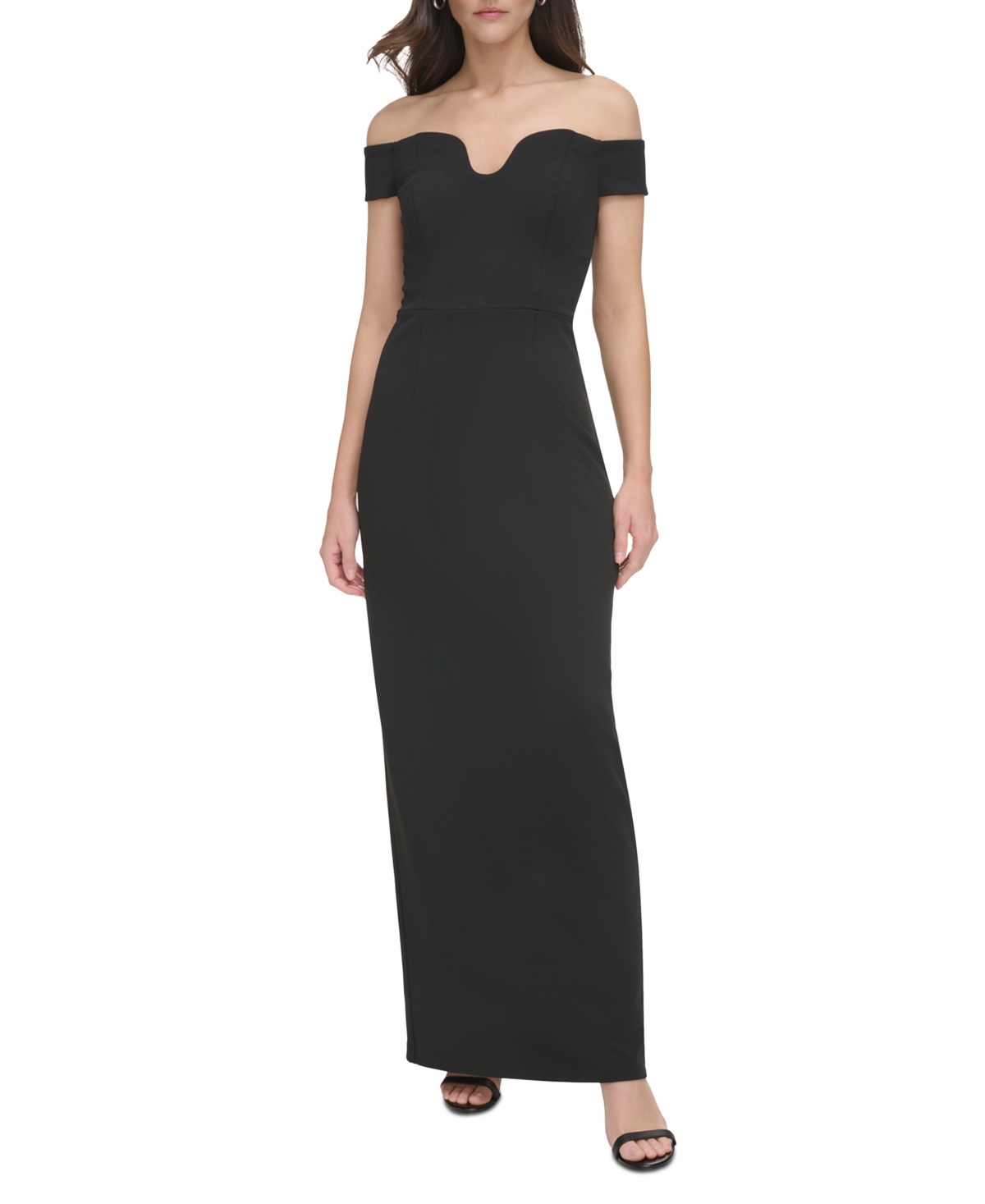 Vince Camuto Women's Off-the-shoulder Notch-neck Gown In Black