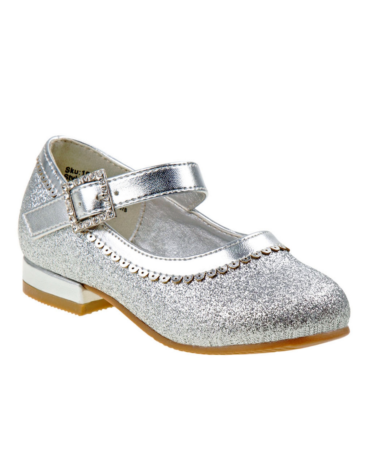 Shop Josmo Little Girls Strap Low Heeled Dress Shoes In Silver Glitter
