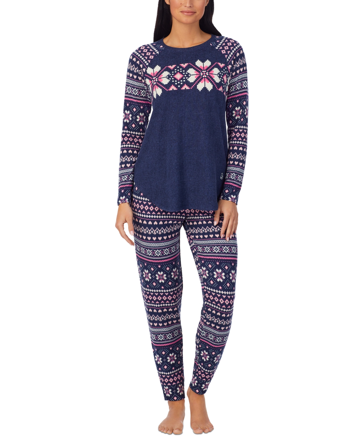 Cuddl Duds Women's Brushed Sweater-knit Long-sleeve Pajama Set In Navy Print