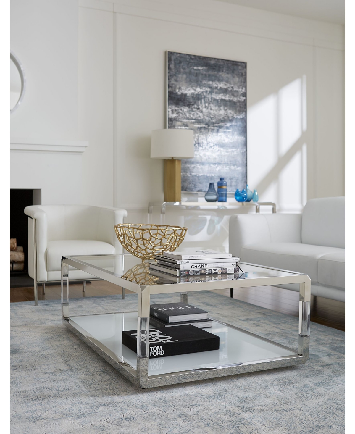 Macy's Jasper 48" Glass Coffee Table In Clear Glass,acrylic And Pss