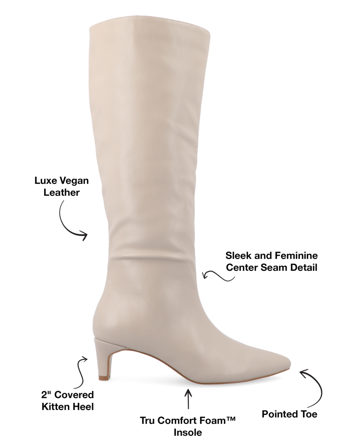 Journee Collection Women's Tullip Wide Width Wide Calf Kitten Heel Pointed Toe Knee High Dress Boots