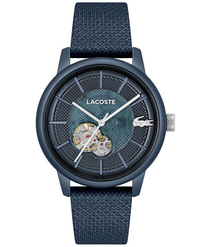 Lacoste Unisex L.12.12 Automatic Navy Leather Strap Watch 44mm
