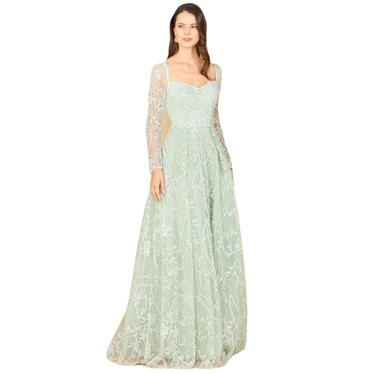 1950s Formal Dresses & Evening Gowns to Buy Lara Womens Long Sleeve Beaded Lace Gown - Dusty sage $858.00 AT vintagedancer.com