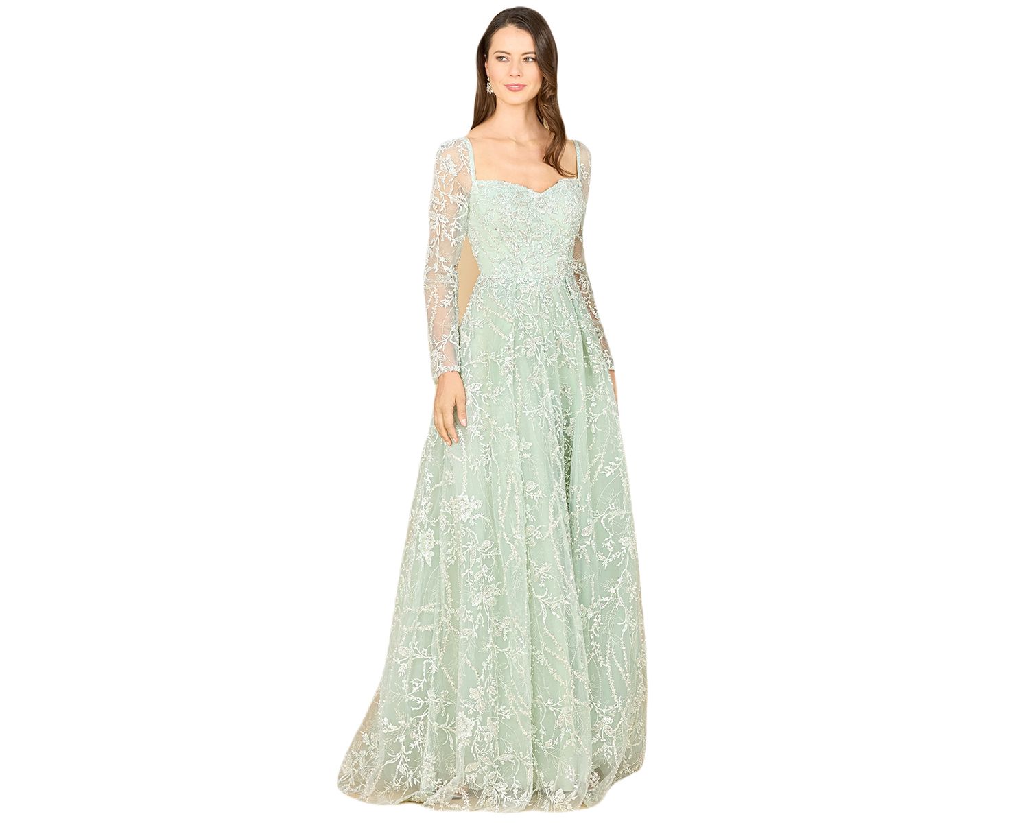 Women's Long Sleeve Beaded Lace Gown