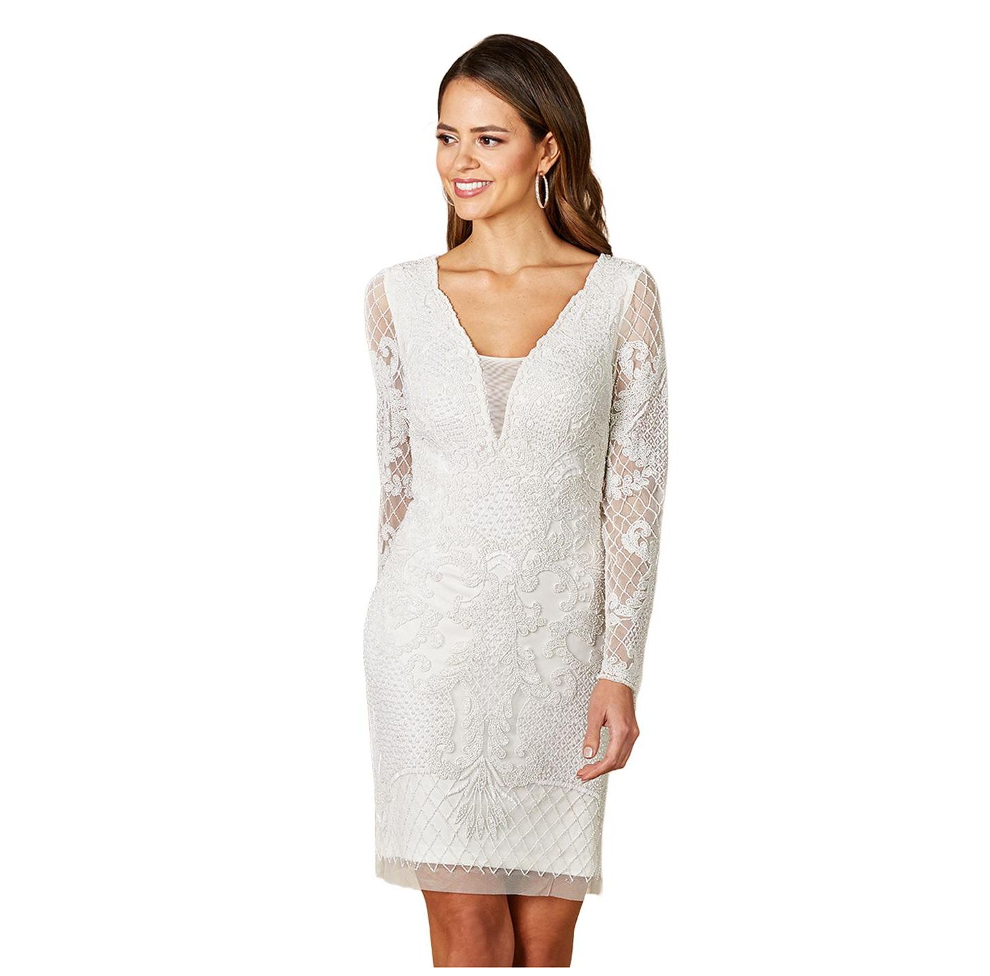 Женское платье Lara Carla Long Sleeve Beaded Lace Mini, цвет: Слоновая кость — фото 1
