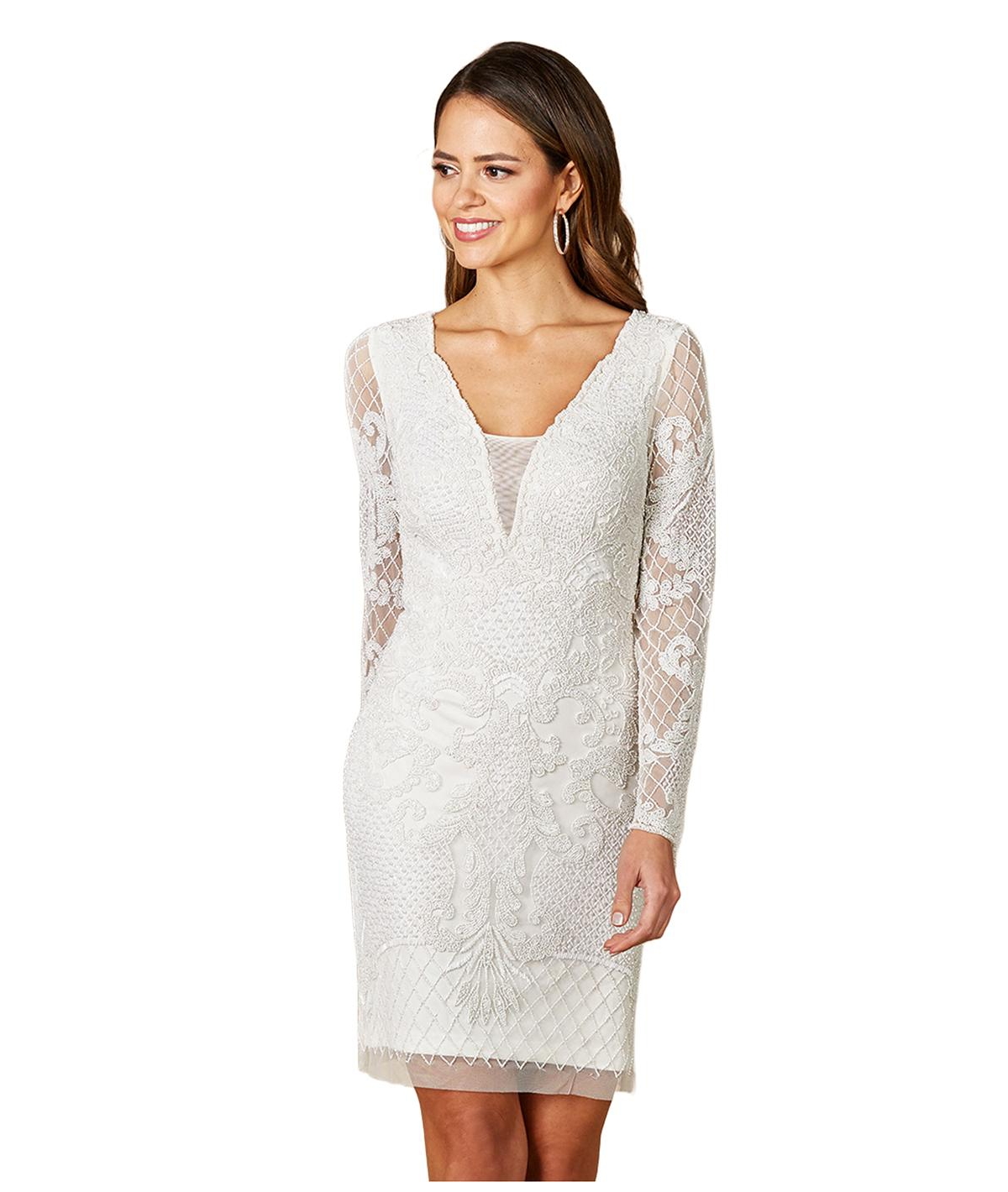 Women's Carla Long Sleeve Beaded Lace Mini Dress - Ivory