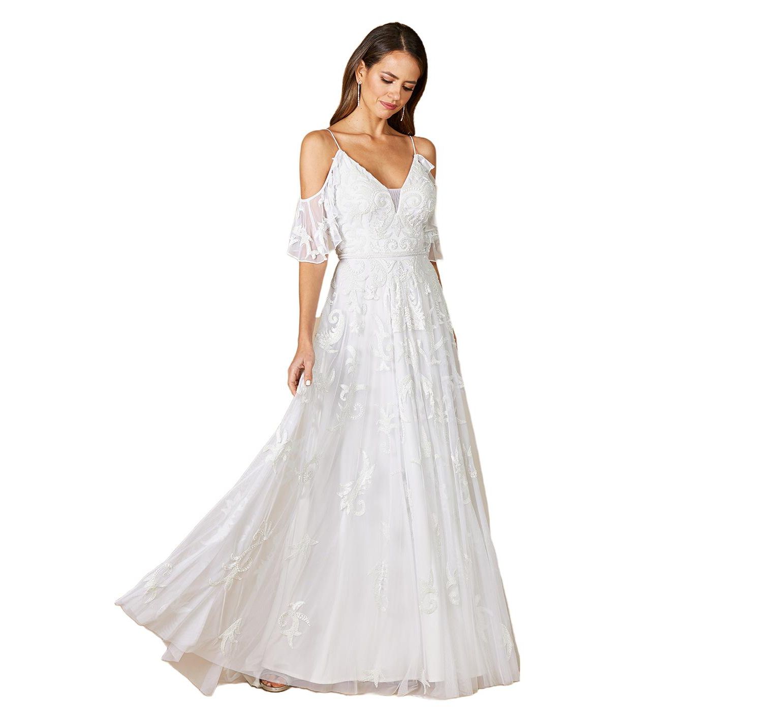 Women's Giana Beaded Cold-Shoulder Wedding Dress