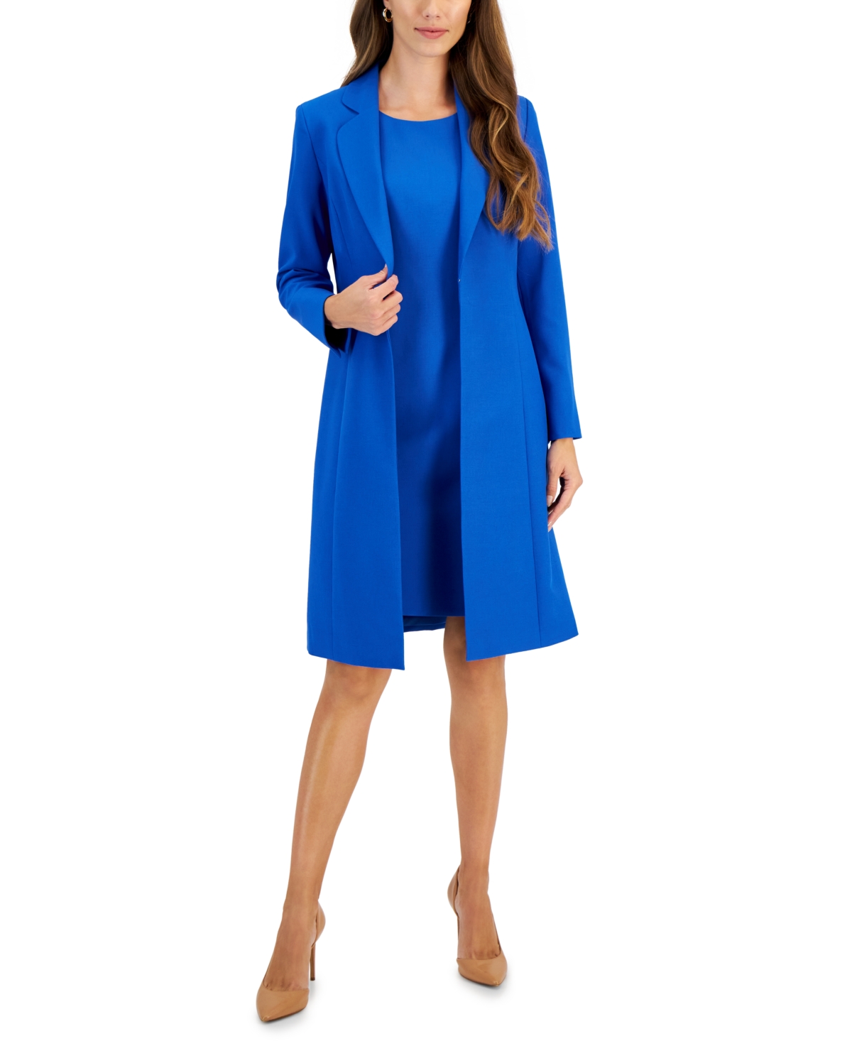 Women's Crepe Topper Jacket & Sheath Dress Suit, Regular and Petite Sizes - Cabana Blue