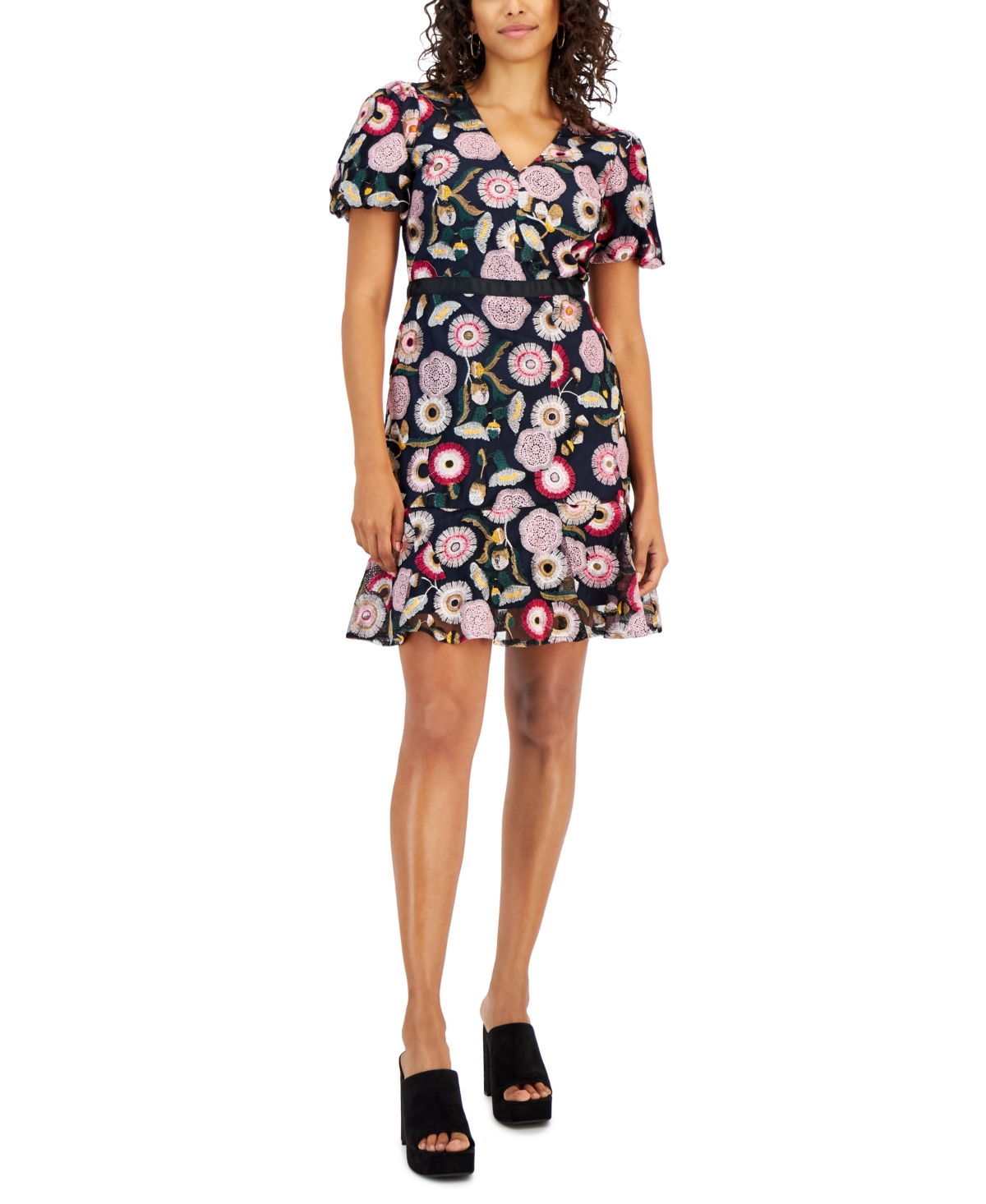 Shop Sam Edelman Women's Embroidered Floral A-line Dress In Navy Multi