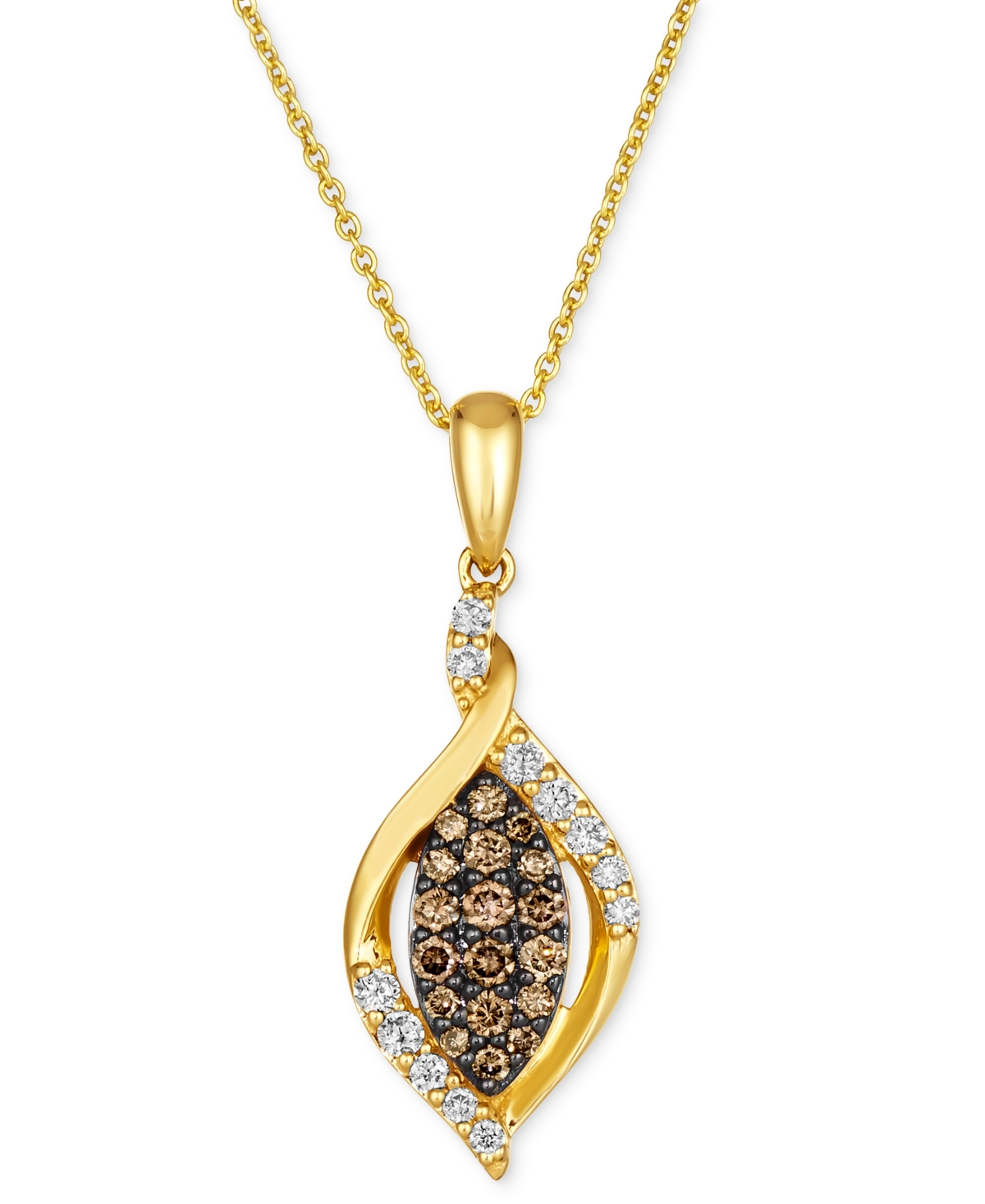 Chocolate Diamond (1/4 ct. t.w.) & Nude Diamond (1/6 ct. t.w.) Twist Cluster 18" Pendant Necklace in 14k Gold - K Honey Gold Pendant