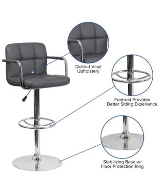 Adjustable Bar Stools | Set Of 2 Counter Height Barstools With Back And Armrest