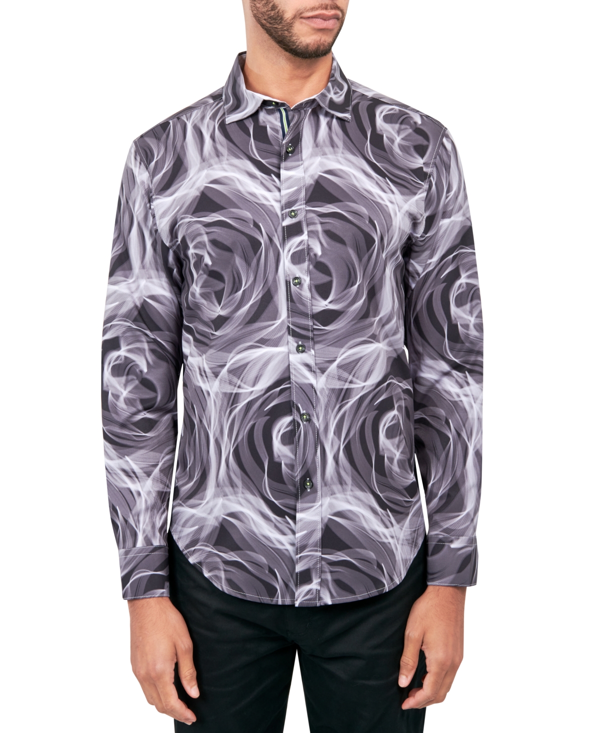 Men's Regular-Fit Non-Iron Performance Stretch Abstract Floral Button-Down Shirt - Black