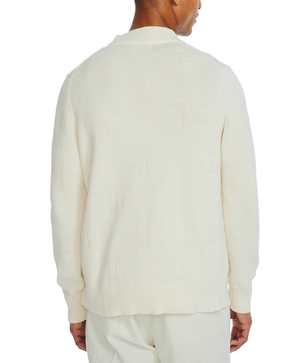 Shop Nautica Men's Textured Anchor Button-front Long Sleeve Cardigan Sweater In Natural
