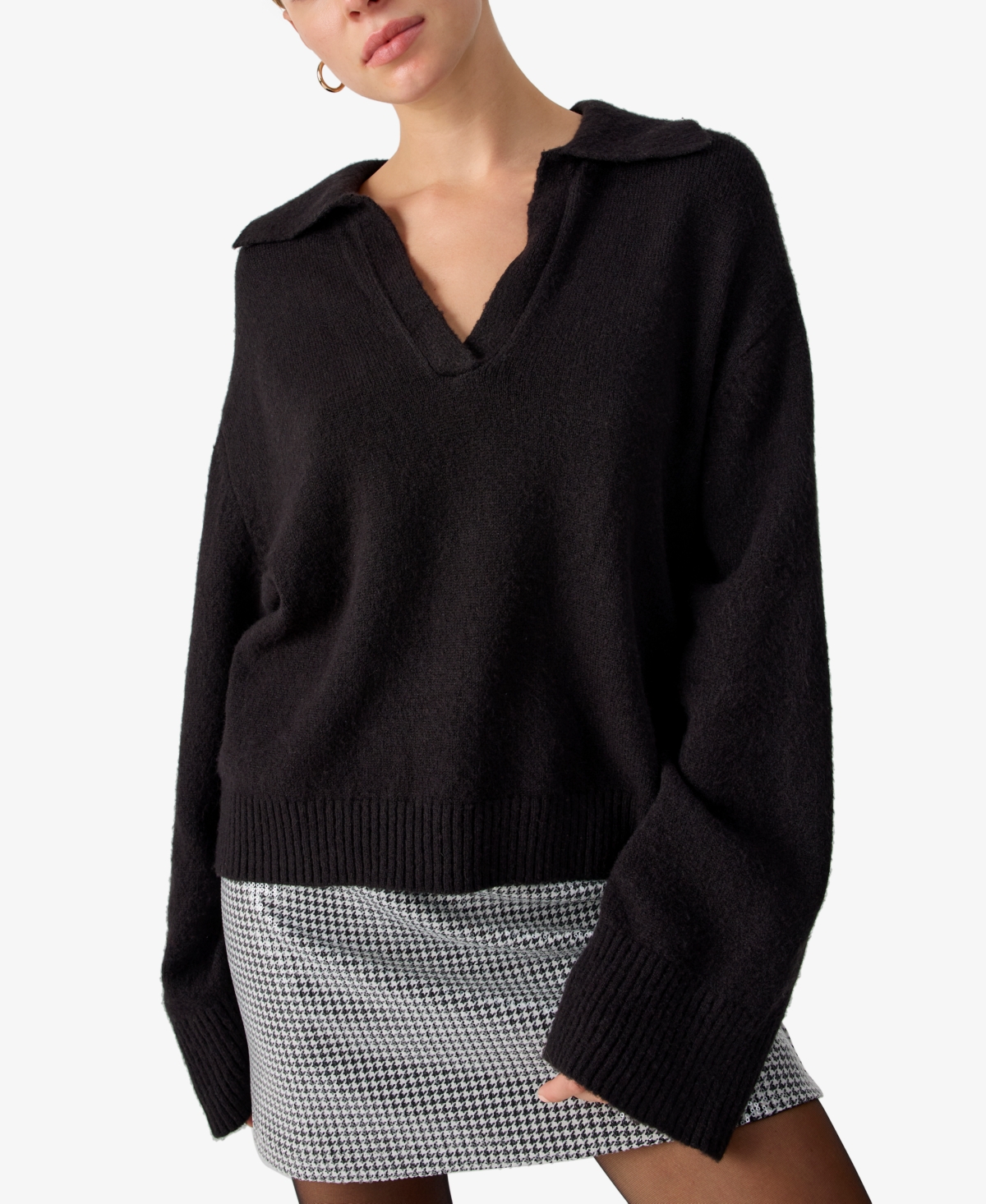 Women's Johnny Wing Collar Long-Sleeve Sweater - Black