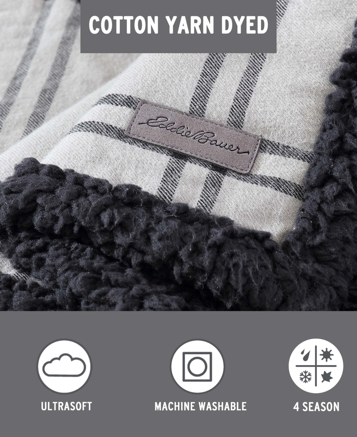 Eddie Bauer Kettle Falls Plaid Cotton Yarn Dye Flannel Reversible Throw Blanket, 60 