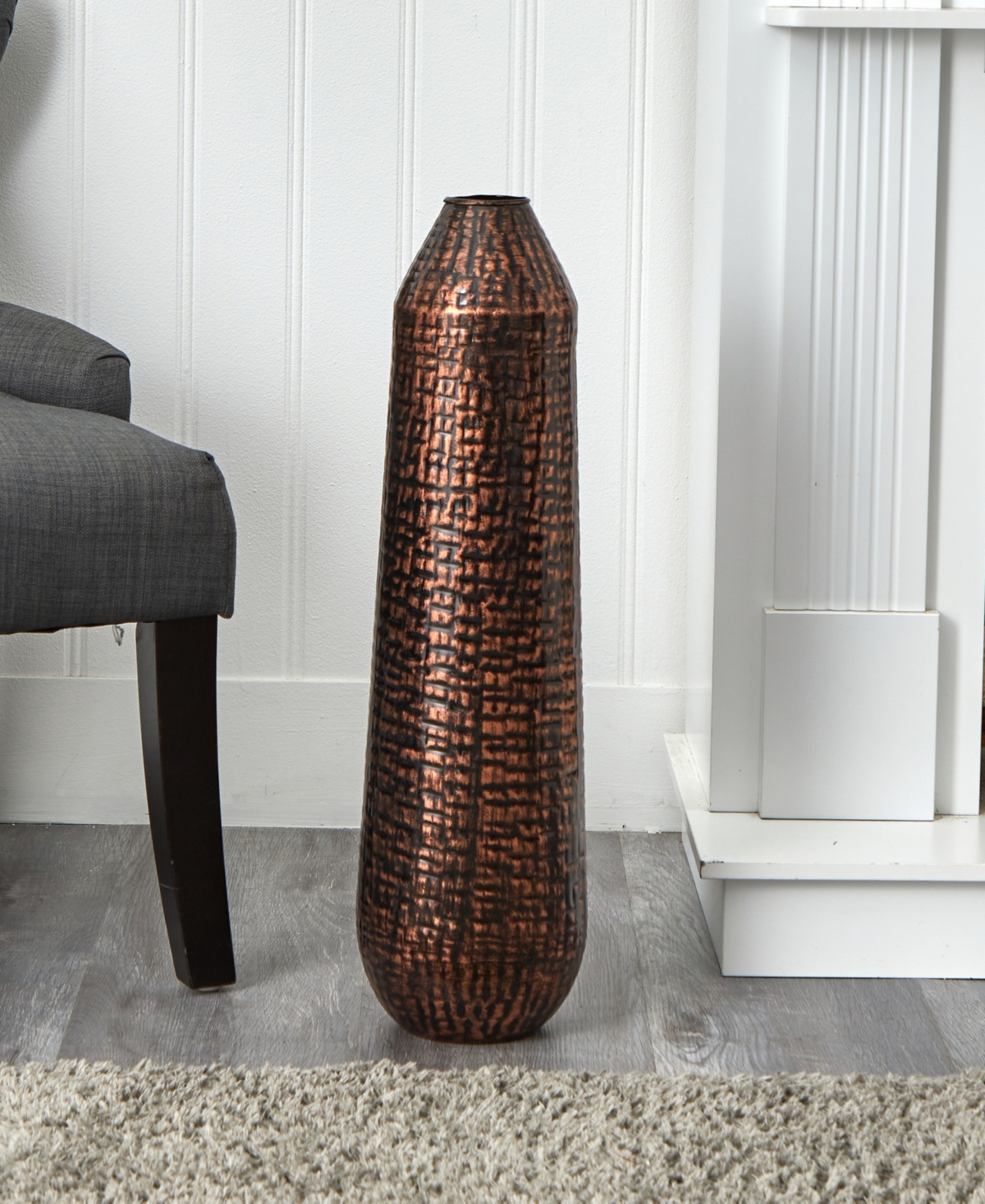 NEARLY NATURAL 26" TALL EMBOSSED METAL TOWER VASE 
