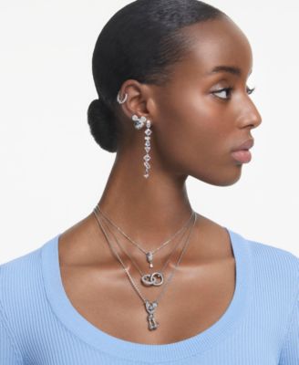 Rhodium-Plated Mixed Crystal Linear Drop Earrings