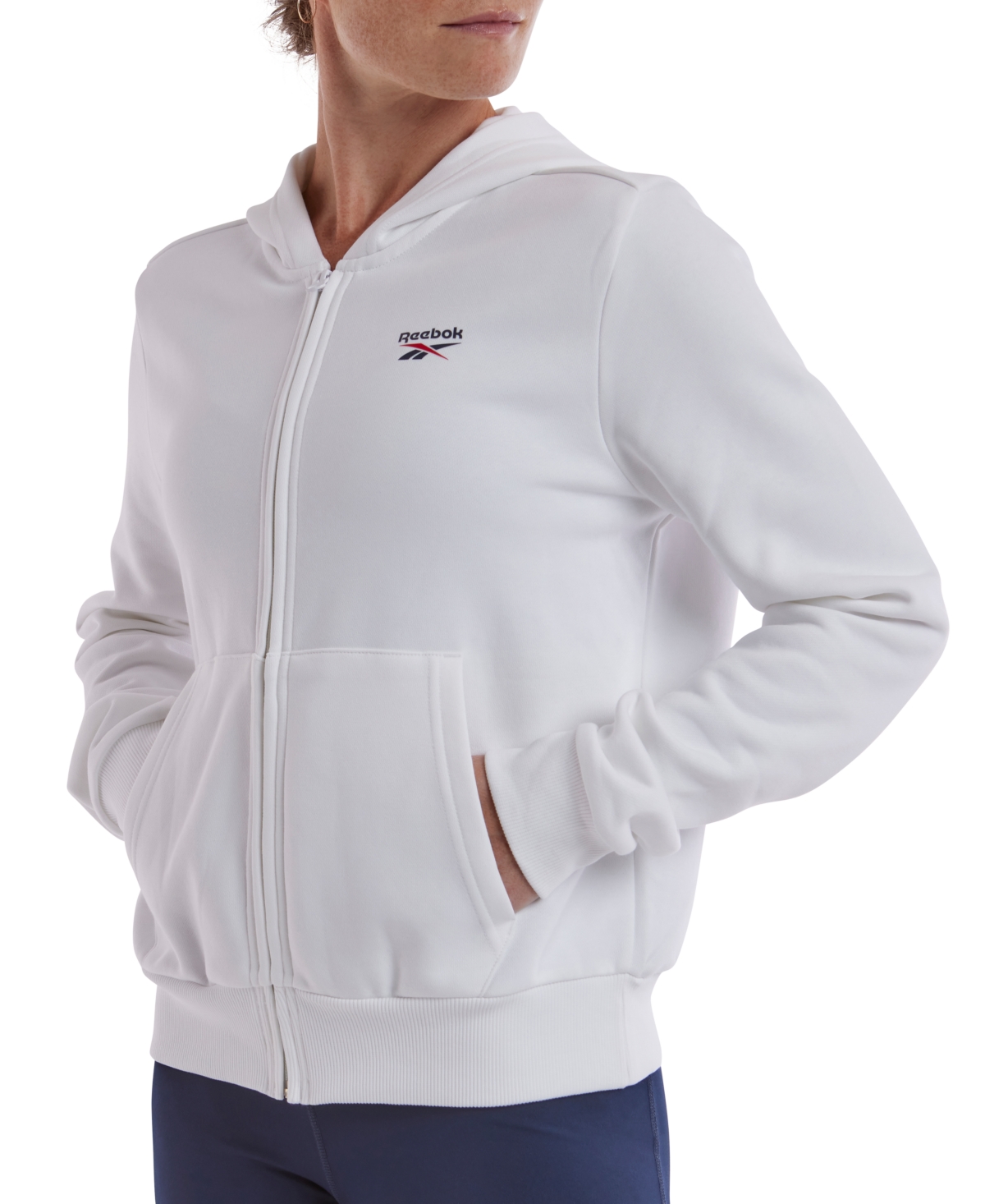 Reebok Women's Identity Fleece Full-zip Hoodie Sweatshirt In White