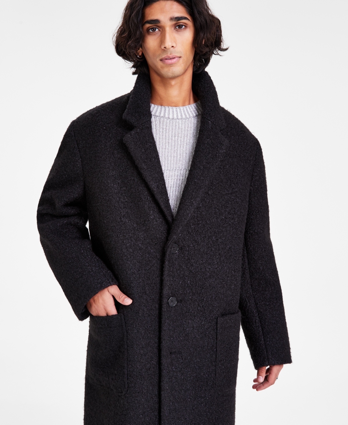 Shop Inc International Concepts Inc Men's Boucle Topcoat, Created For Macy's In Deep Black