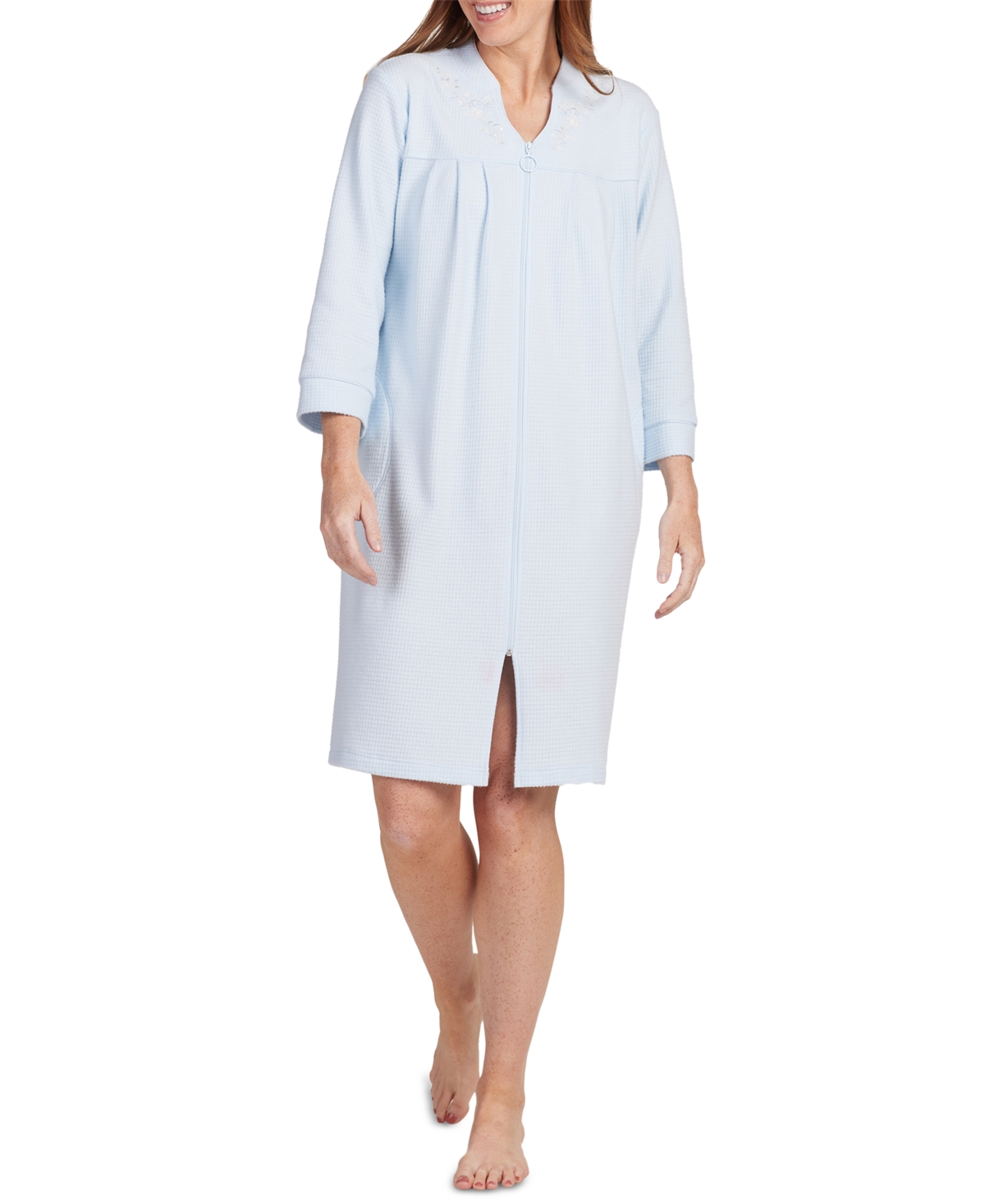 Women's Long-Sleeve Short Zip-Front Robe - Blue