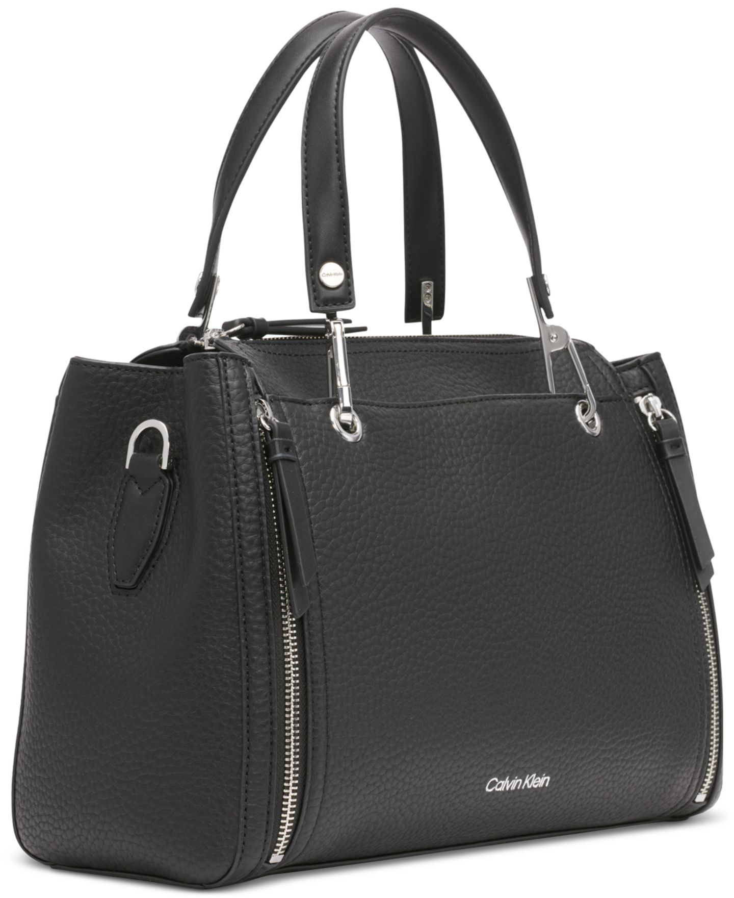 Женская сумка Calvin Klein Garnet Triple Compartment Medium Satchel, цвет: Чёрный / Серебряный — фото 3
