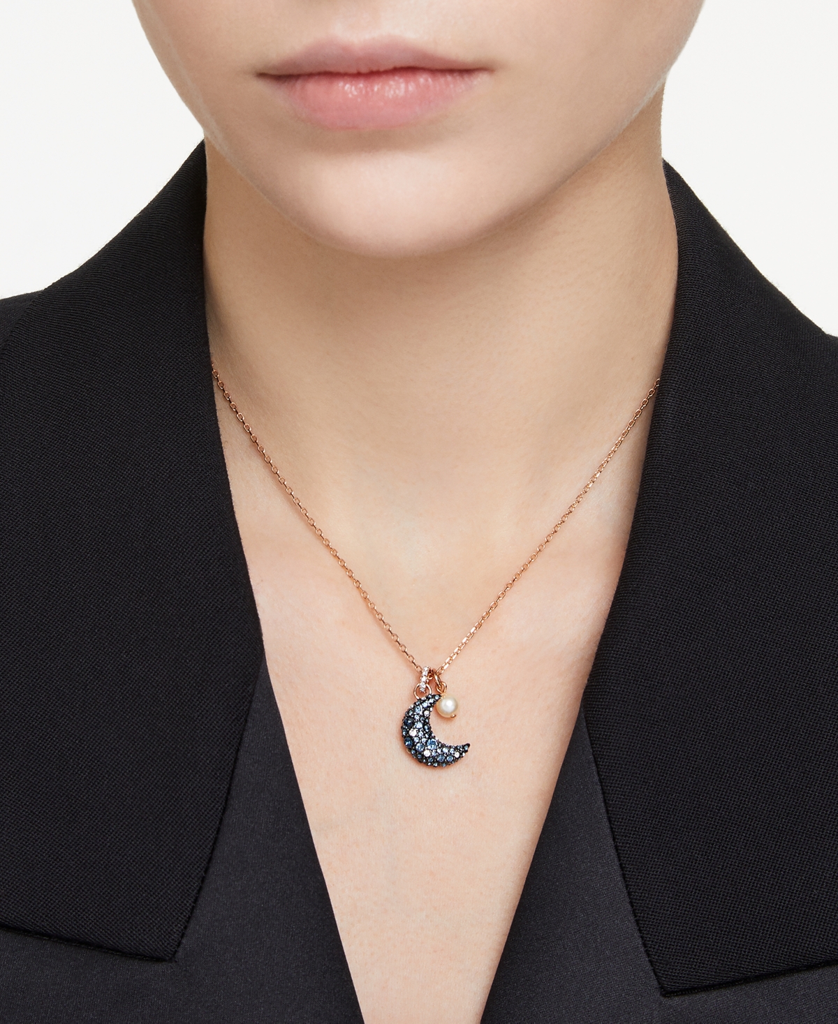Shop Swarovski Rose Gold-tone Crystal Moon & Imitation Pearl Pendant Necklace, 15-3/4" + 2-3/4" Extender In Multicolored