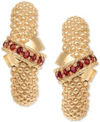 Garnet Crisscross Popcorn C Hoop Earrings (3/8 ct. t.w.) in 14k Gold-Plated Sterling Silver 