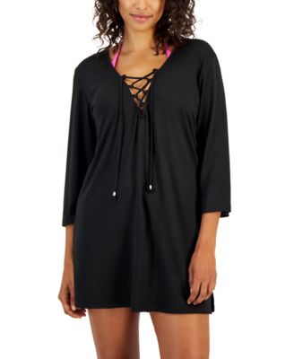J Valdi - Women's Lace-Up Cover-Up Tunic Top