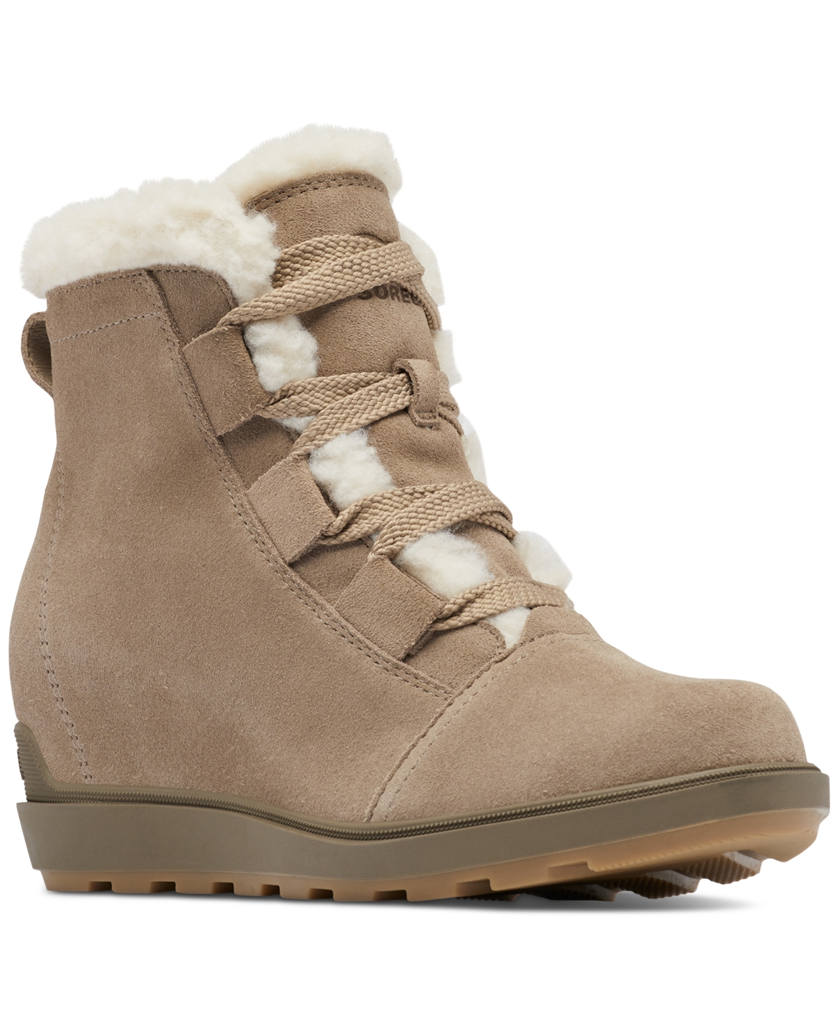 Sorel Evie Ii Cozy Waterproof Wedge Bootie In Omega Taupe,wet Sand