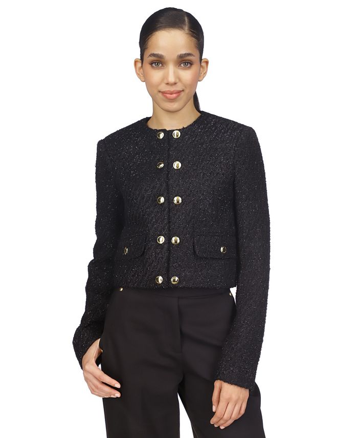 Michael Michael Kors Women's Tweed Collarless Jacket - Black - Size 8