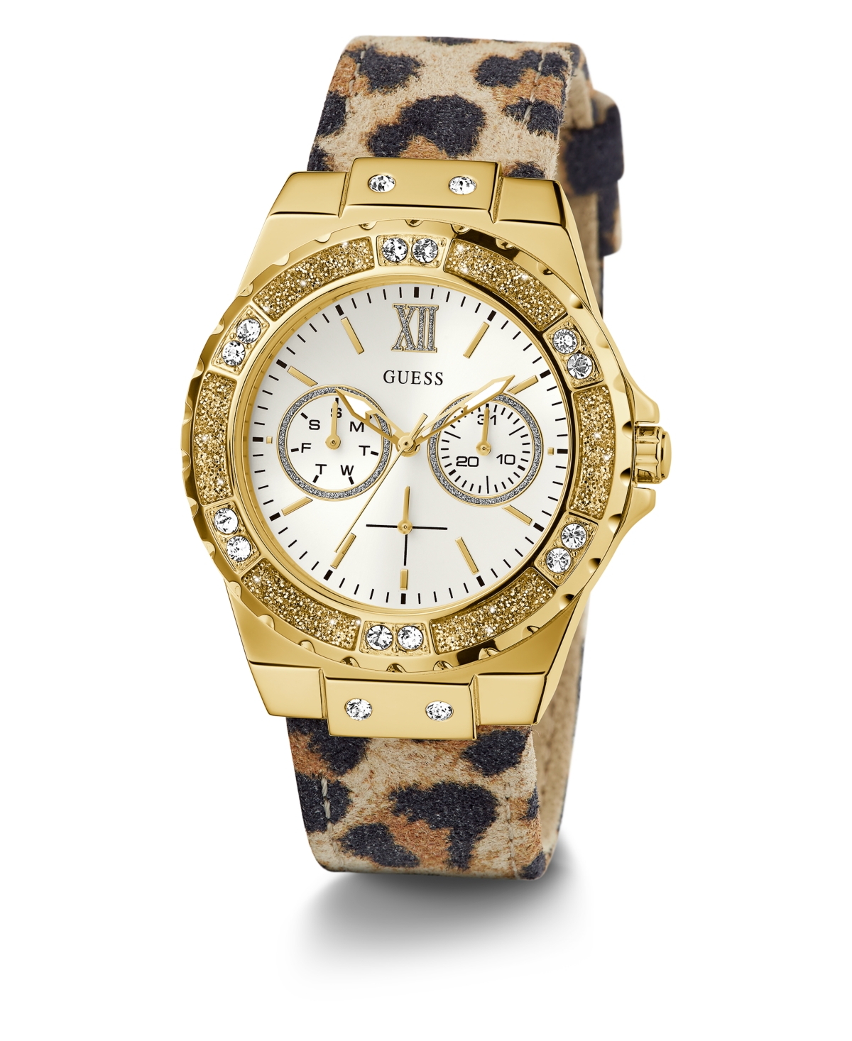 Shop Guess Women's Multi-function Animal Print Genuine Leather Watch 39mm