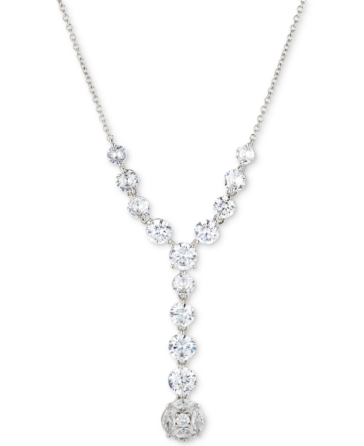 Silver-Tone Cubic Zirconia Lariat Necklace, 16" + 3" extender, Created for Macy's - Silver